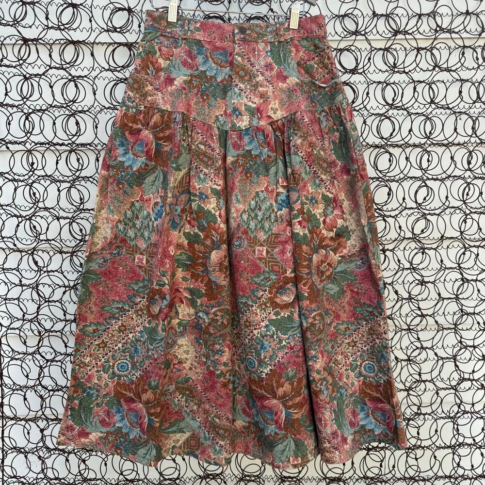 90s Frontier Terracotta Multi Color Paisley V Yoke Western Cowgirl Skirt Size 12